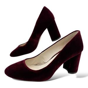 Louise Et Cie Trending Burgundy Velvet Block Heel Pumps Size 8.5